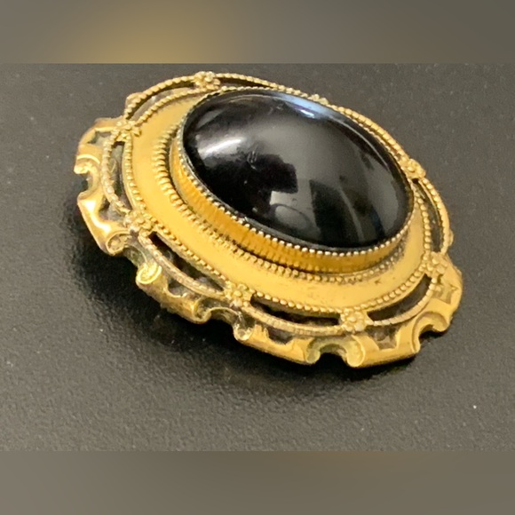 Signed Original By Robert Oval Victorian Black Glass Cabochon Brooch / Pendant - Picture 3 of 13